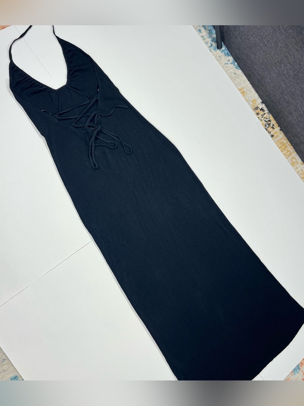 FP Beach Black Knit Halter Maxi Dress Open Back Size Medium - Picture 5 of 10